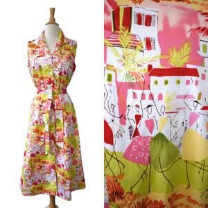 Vintage 90s Danny & Nicole Novelty Scenic Women Abstract Art Vacation Dress